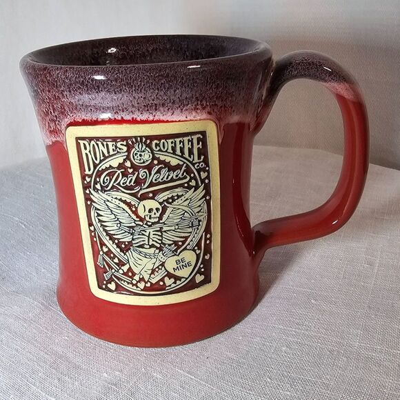 Deneen Pottery 2021 Red Velvet Be Mine Valentine Bones Coffee Mug Handmade - Picture 1 of 5